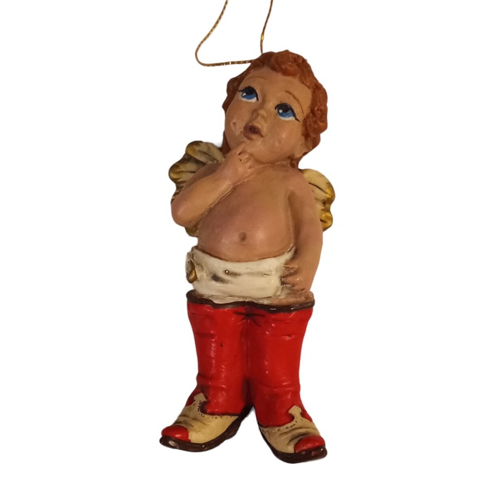 Vtg Western Cowboy Boots Diaper Baby Christmas Ornament Signed MWD 4"t EUC